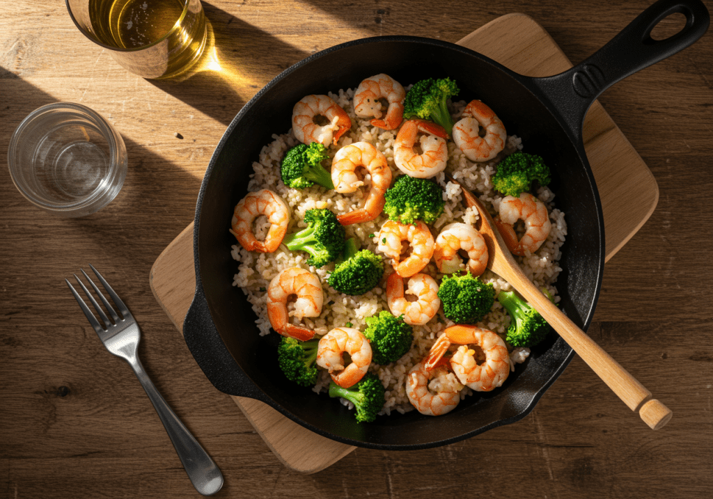 Shrimp and Rice with Broccoli recipe