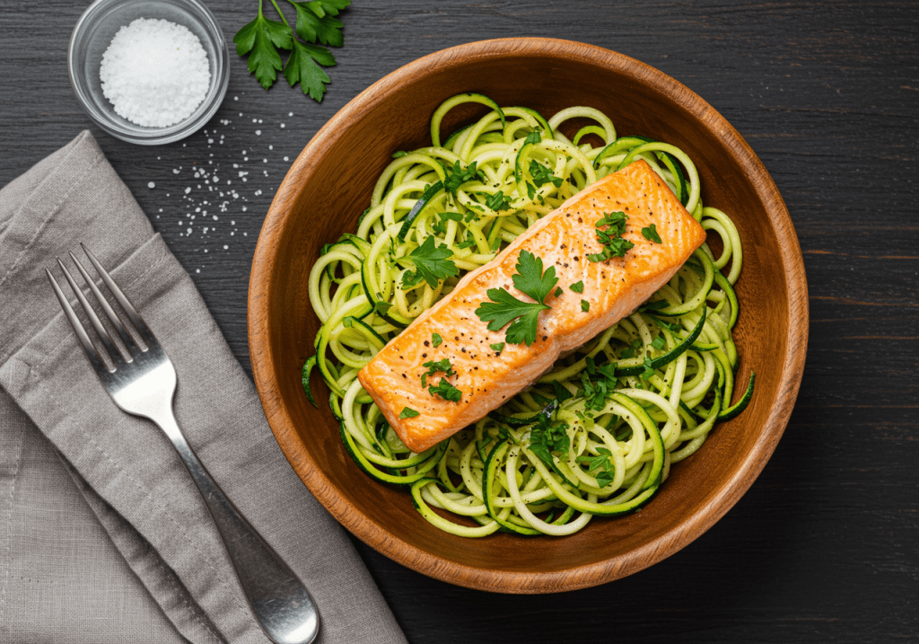 Garlic Butter Salmon with Zucchini Noodles