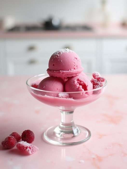 Rhubarb Sorbet With Rose Syrup