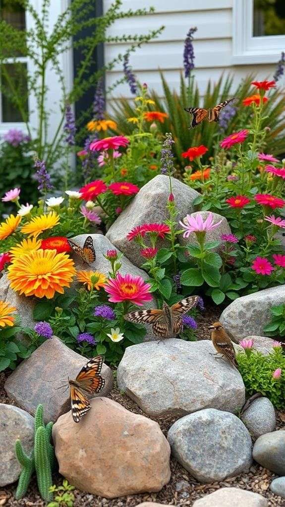 wildflower meadow style flowerbed with butterflies