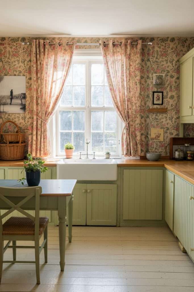 floral wallpaper in a vintage kitchen