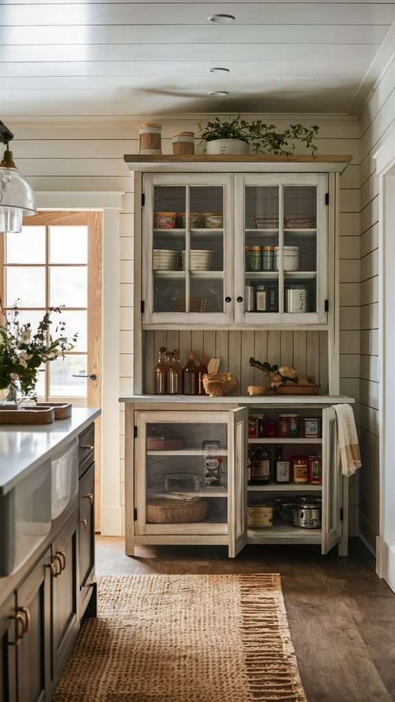 freestanding dresser in a vintage cottage kitchen
