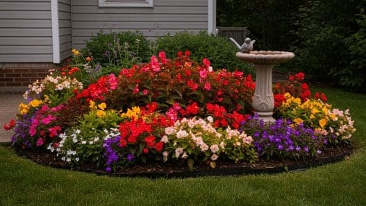 colourful front lawn flowerbed
