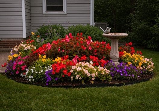 colourful front lawn flowerbed