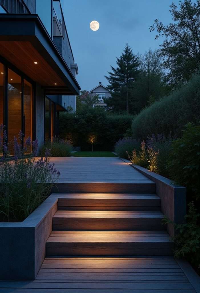Slatted Deck Modern Backyard Landscaping Ideas