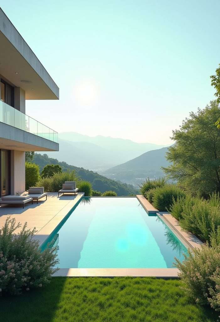 Modern Backyard Landscaping Ideas with infinity pool