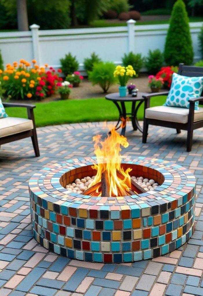 mosaic tiles on a fire pit