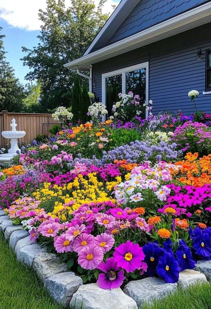 colourful sloped flower bed