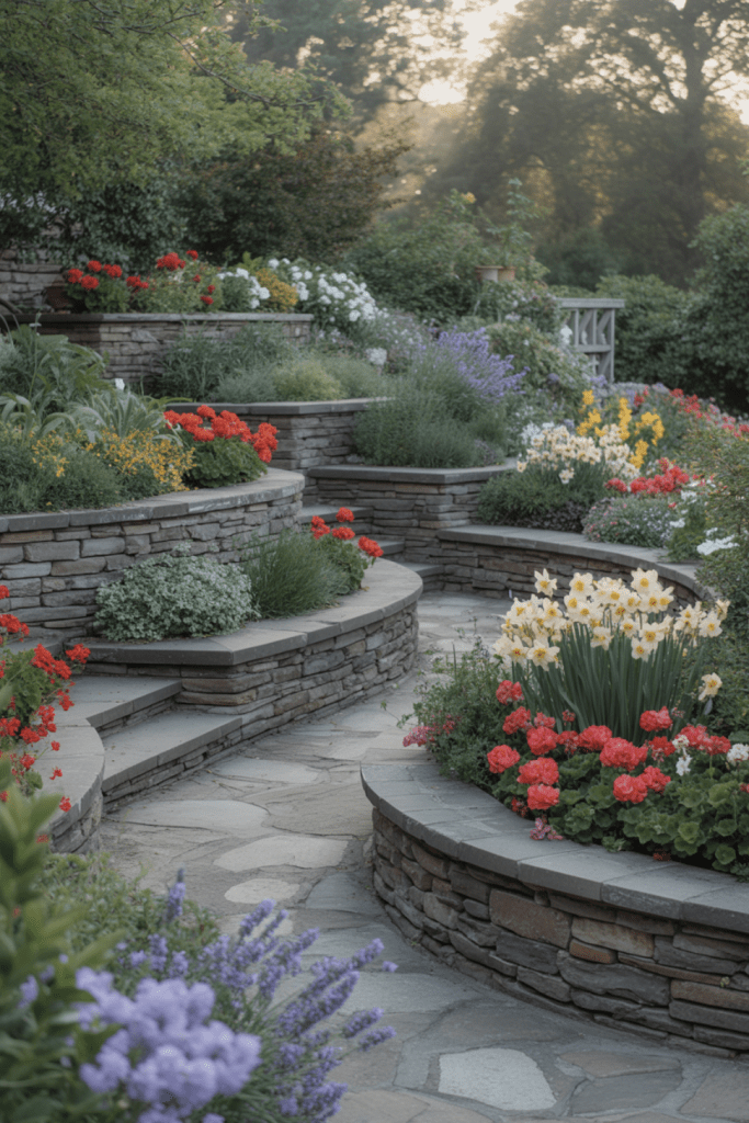 stone tiered Flower Bed Ideas