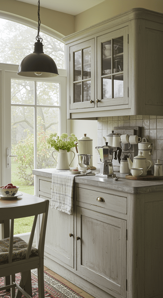coffee and tea station in a country style kitchen