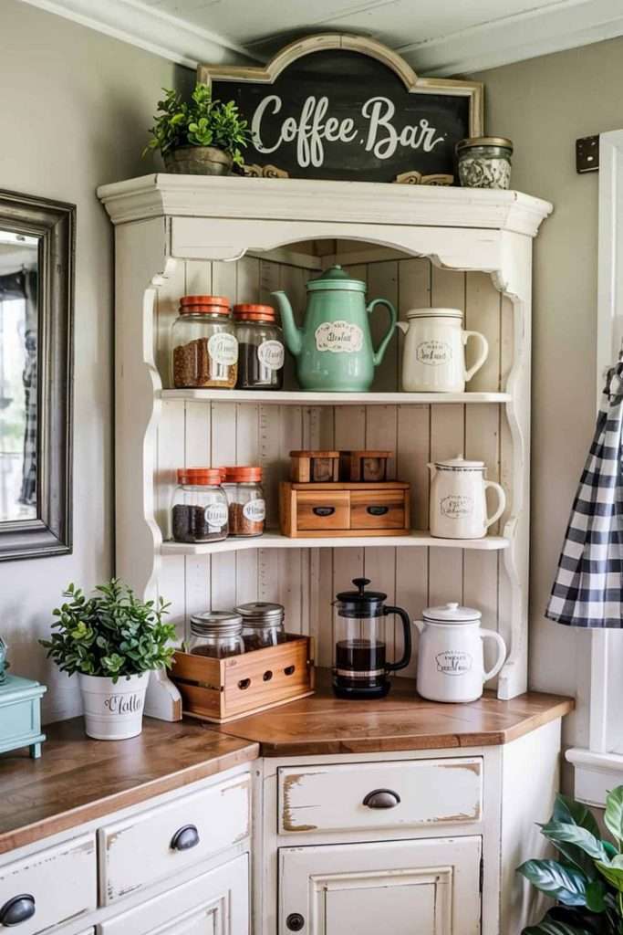 cute open shelf coffee station idea