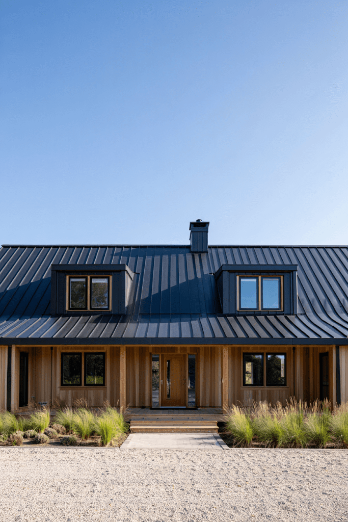 metal roof with matching dormer windows