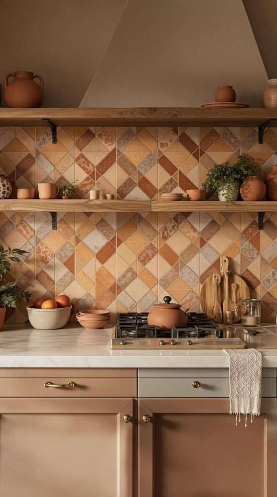 earthy kitchen with earthy tiles