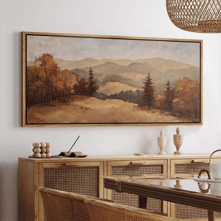 earth toned artwork in kitchen