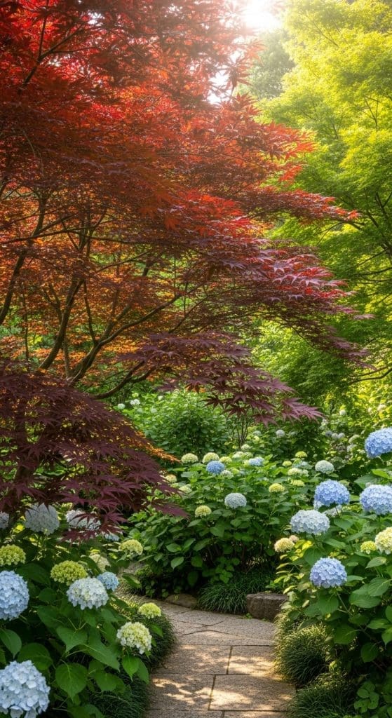 Hydrangea with japanese maples Hydrangea Garden Ideas
