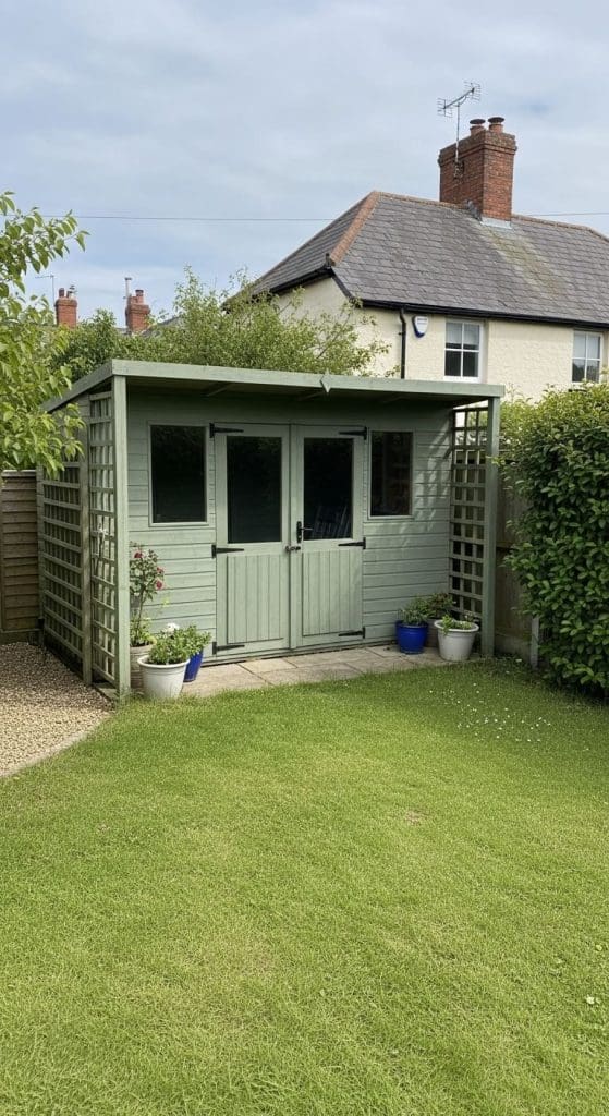 cottage Garden Shed Ideas with trellis sides