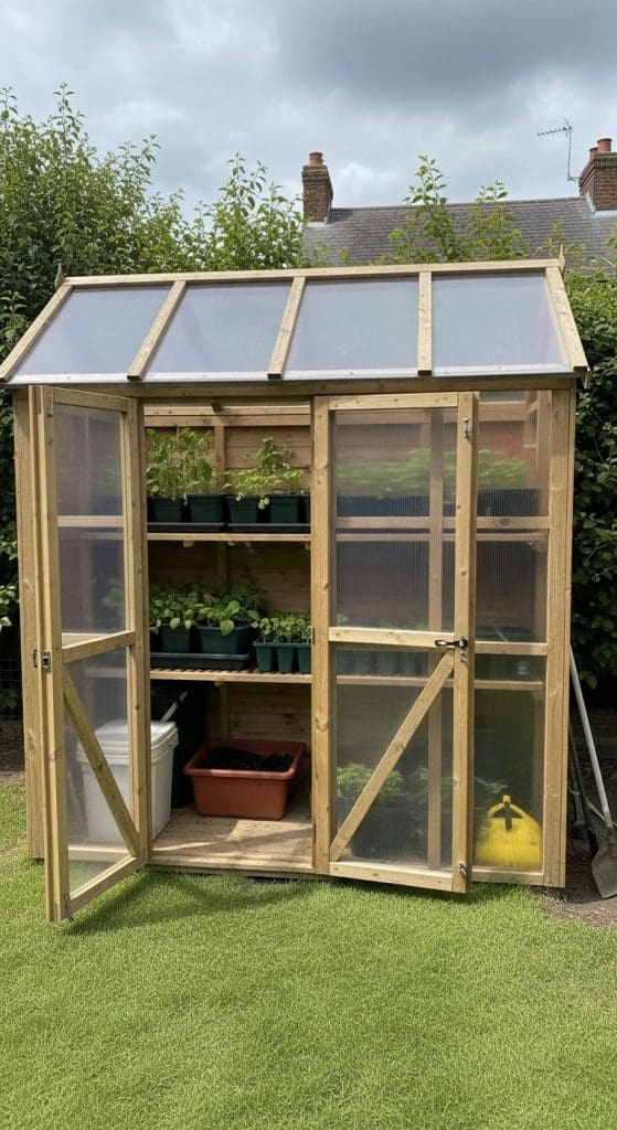 Miniature greenhouse garden shed
