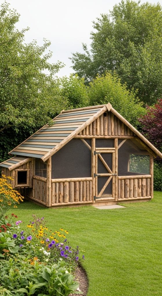 chicken run made from logs