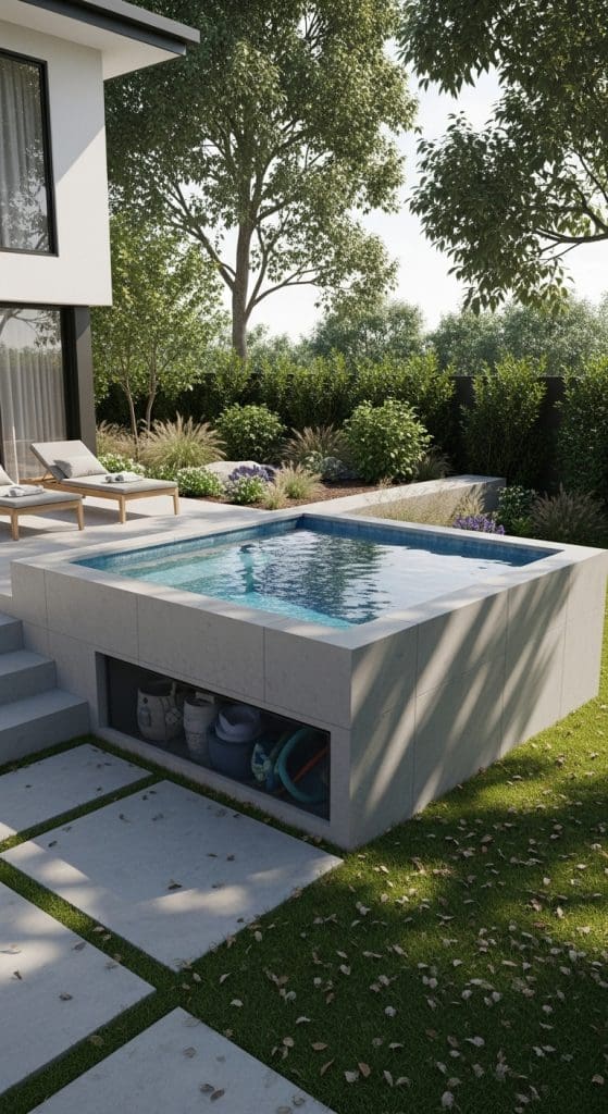 pool with underneath storage