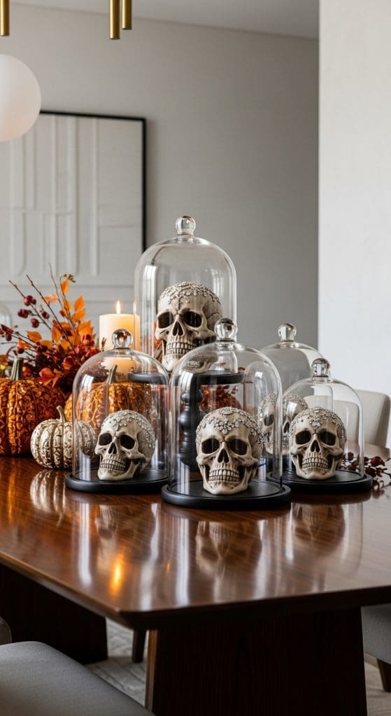 cloche displays with skulls