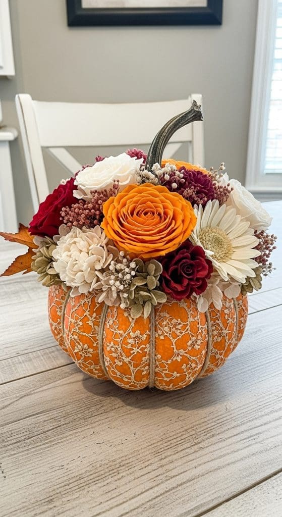 Pumpkin Floral Arrangements with preserved blooms