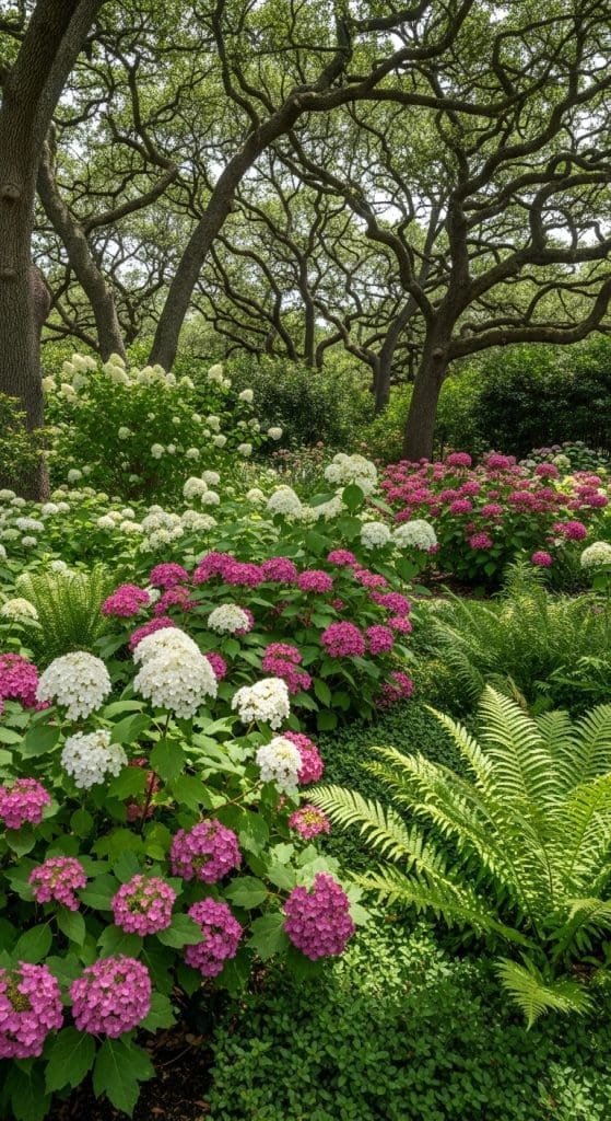 shaded woodland Hydrangea garden ideas