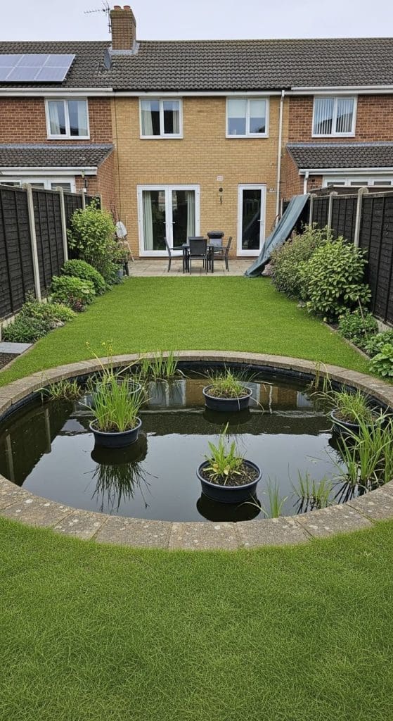 circular pind with floating planters