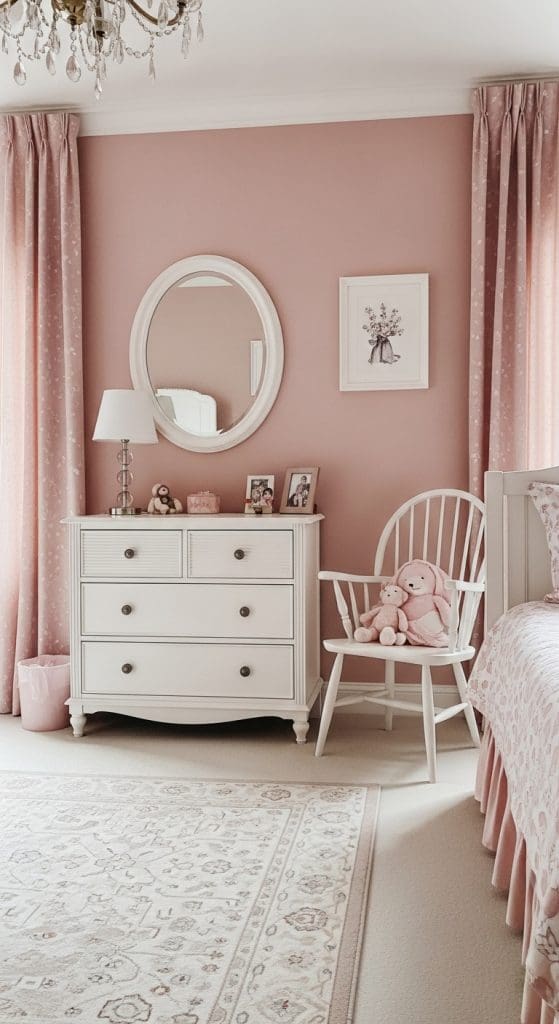 white and pink kids bedroom
