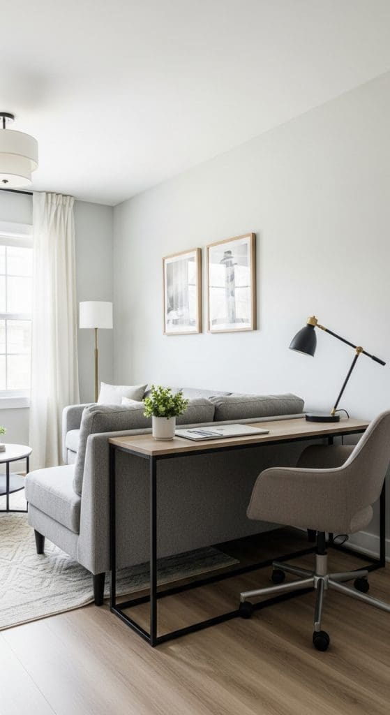 thin table behind sofa