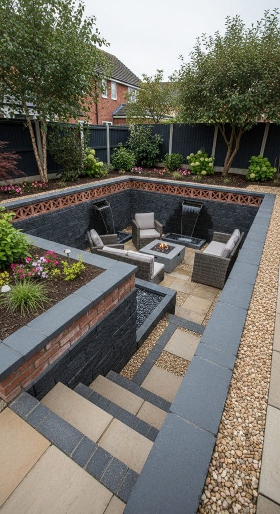sunken patio area