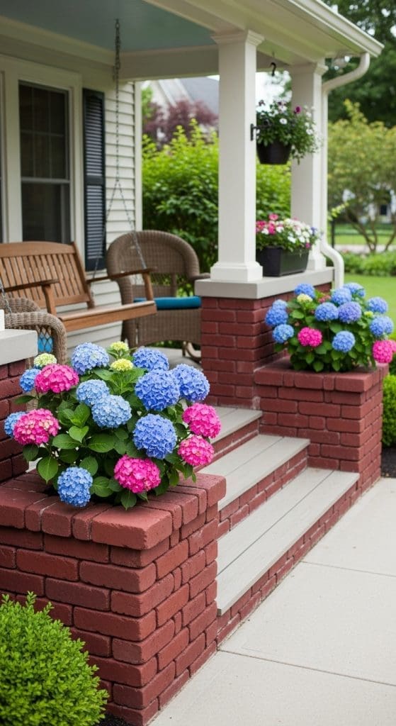 Hydrangea in raised brick beds Hydrangea Garden Ideas