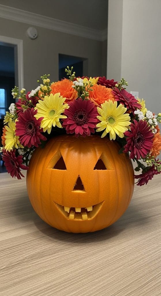 pumpkin face with flower hair