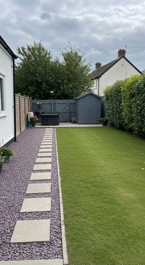 large stepping stones creating a DIY Backyard Oasis