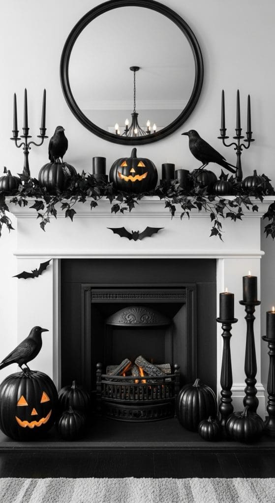 black monochrome fireplace