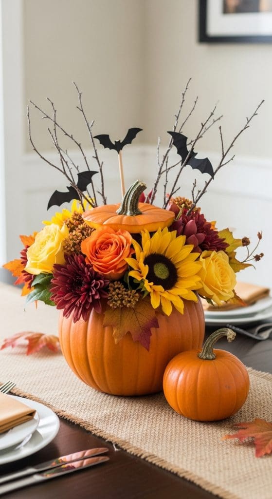 Pumpkin Vase with Fall Florals
