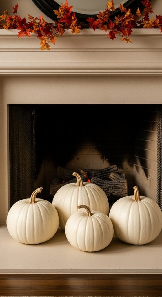 white pumpkin display for Classy Halloween Decor