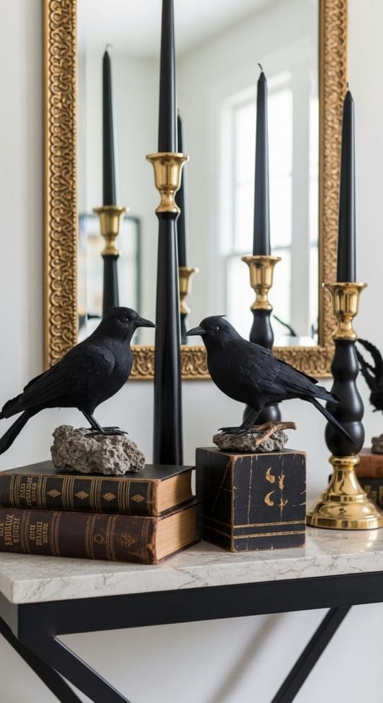 crows on side table halloween
