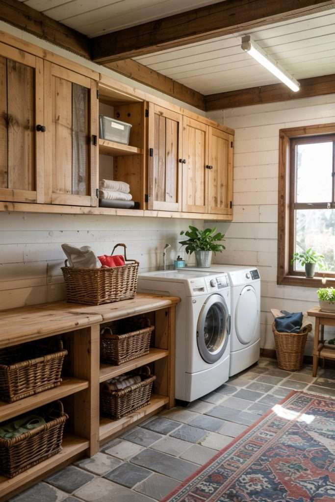 laundryroom with a barnwood cabinets for a Farmhouse Barndominium Ideas