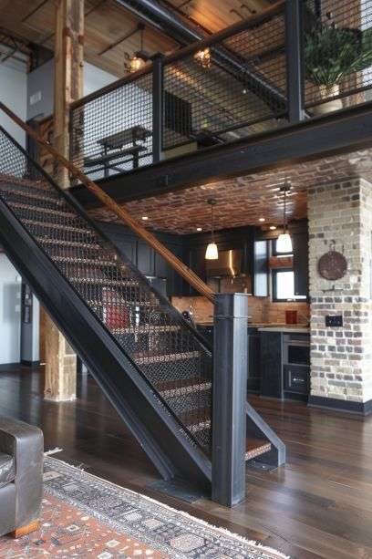 Industrial farmhouse staircase