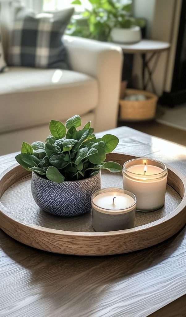 scented candles on ottoman tray