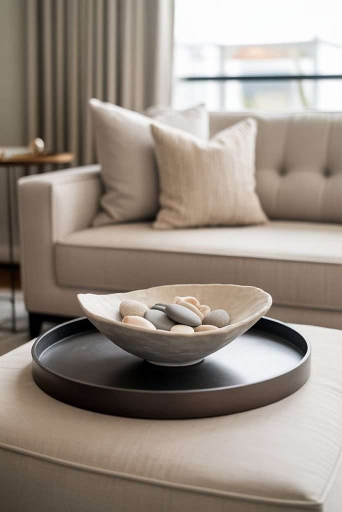 beach pebbles on ottoman tray
