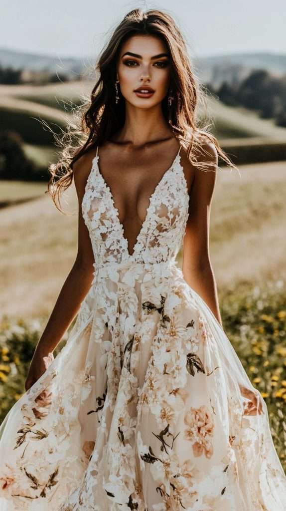 earth toned wedding dress
