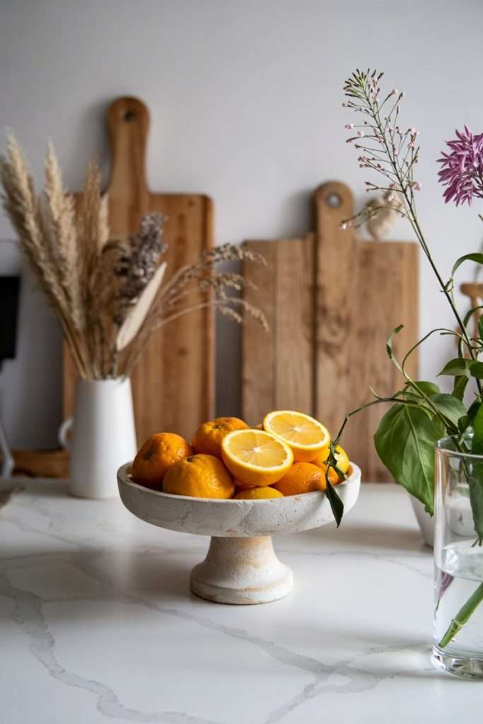 oranges in a raised bowl