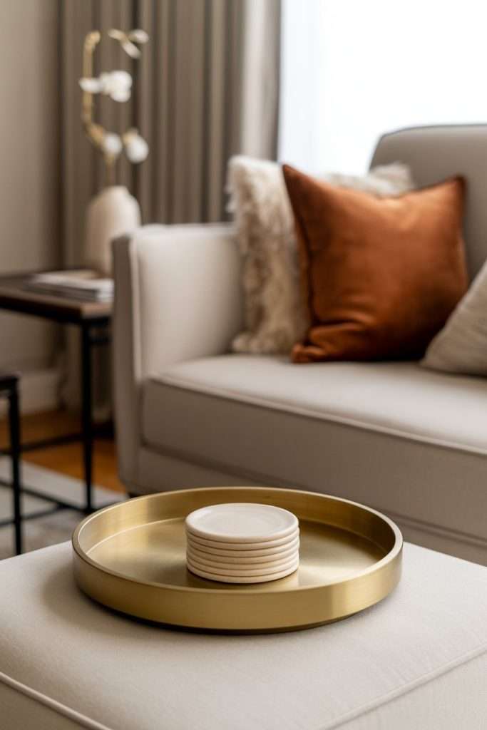 stacked coasters on ottoman tray