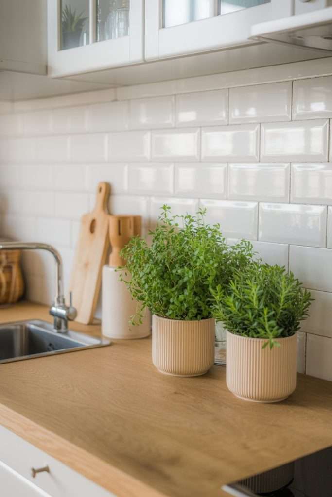 herbs in pot Kitchen Counter Decor Ideas