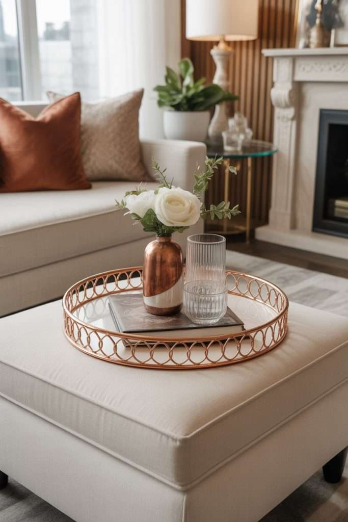 copper and cream ottoman tray ideas