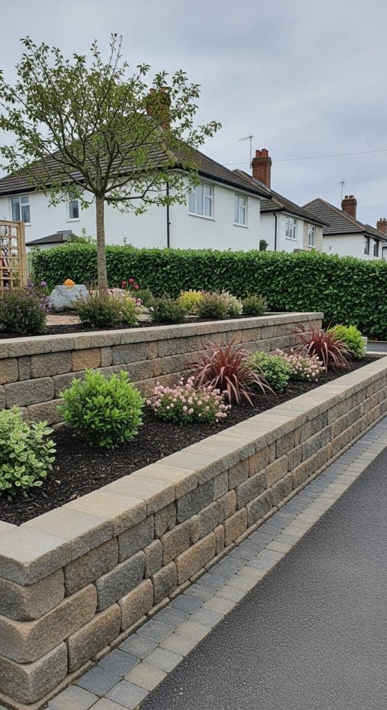 Define driveway with retaining wall 