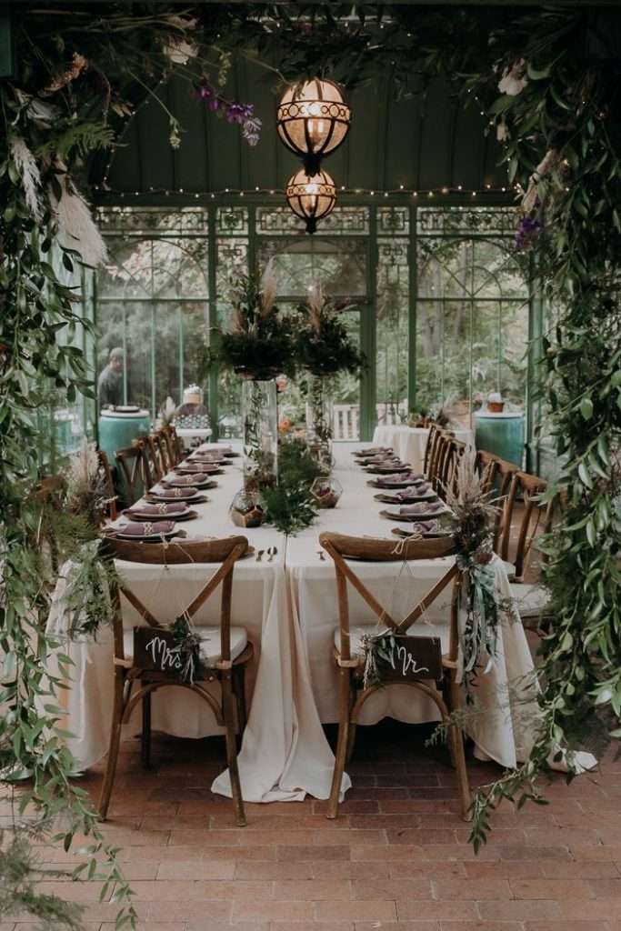 botanical wedding venue set up