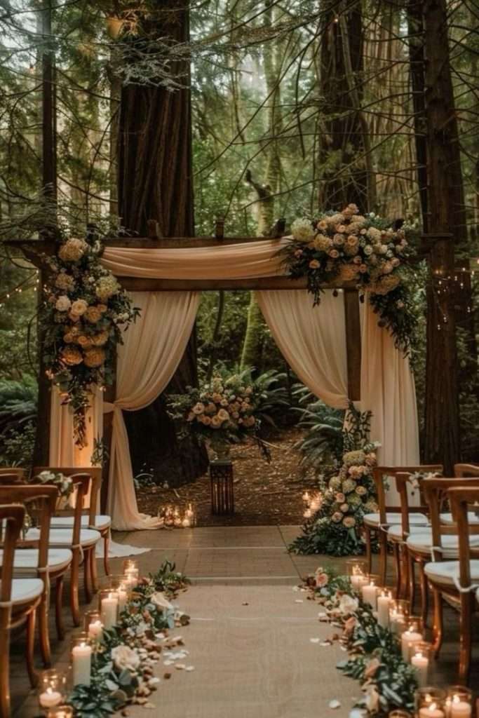 forest wedding venue set up for earthy wedding ideas