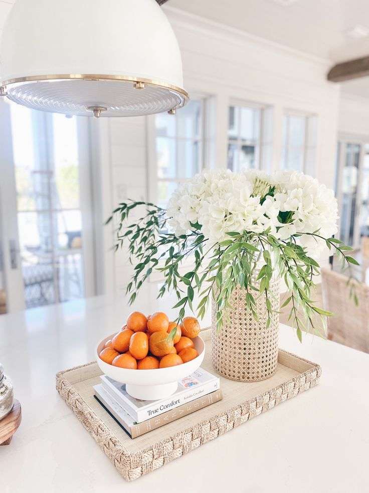 fruit bowl on kitchen counter with oranges